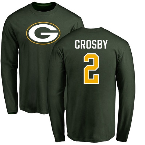 Men Green Bay Packers Green 2 Crosby Mason Name And Number Logo Nike NFL Long Sleeve T Shirt